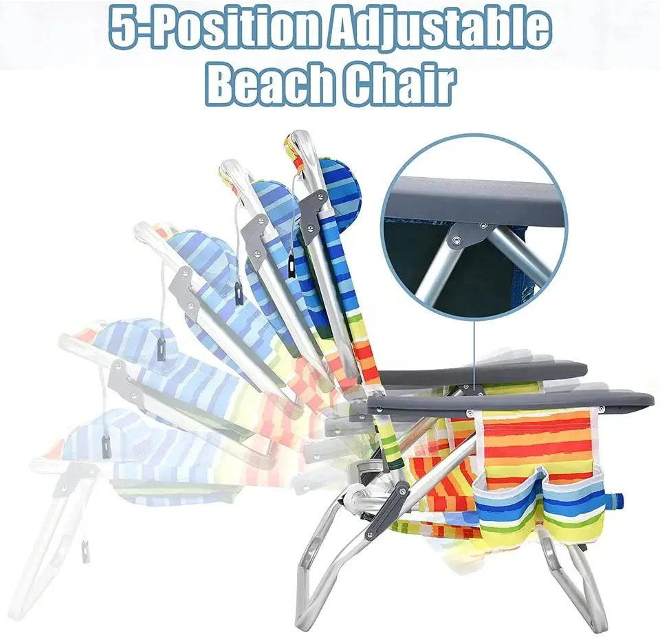 Folding Beach Chair Camping Lounge 5-Position Adjustable Outdoor Reclining Chair