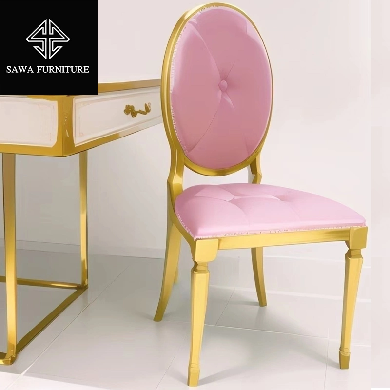 High Quality Round Stainless Steel Frame Golden Frame Pink Dining Wedding Chair