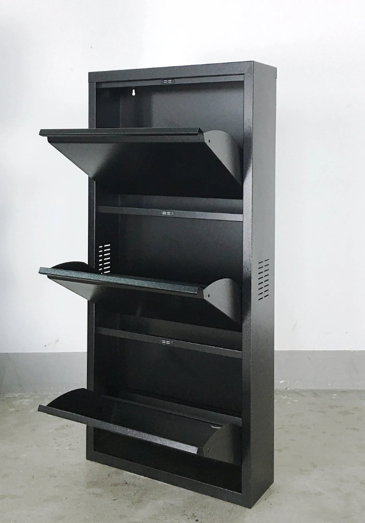 Fas-036A Knock Down Design Modern Metal Shoe Rack Drawer Cabinet 3 Tier Slim Small Shoe Cabinet