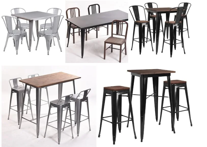 Coffee Shop Leisure Table Metal Tolix Industrial Bistro Dining Table Chair (ZG21-033)