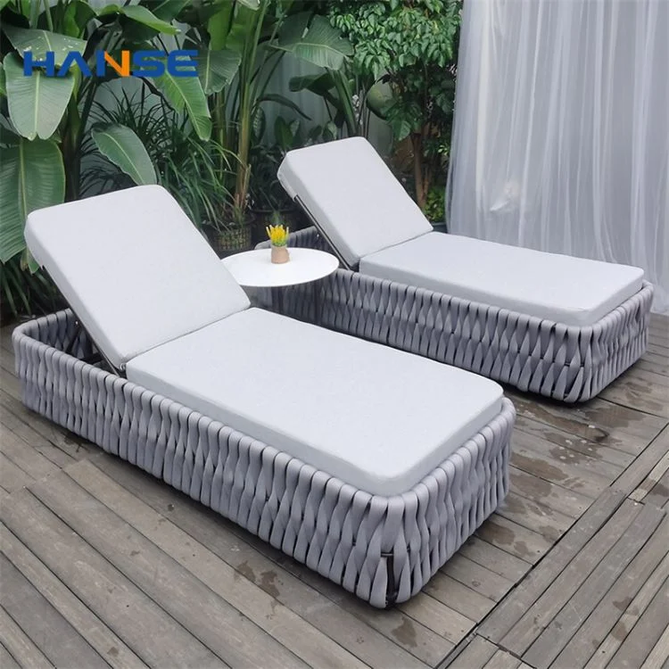 Beach Furniture Wood Outdoor Lounge Bed White Aluminum Sun Loungers for Pool Side