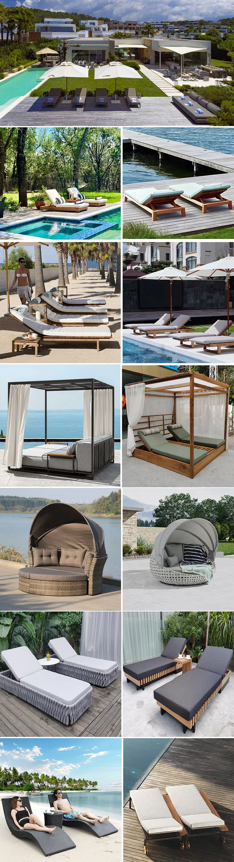 New Arrival Modern Outdoor Garden Furniture Design Beach Wood Lounger Luxury Double Sun Lounger