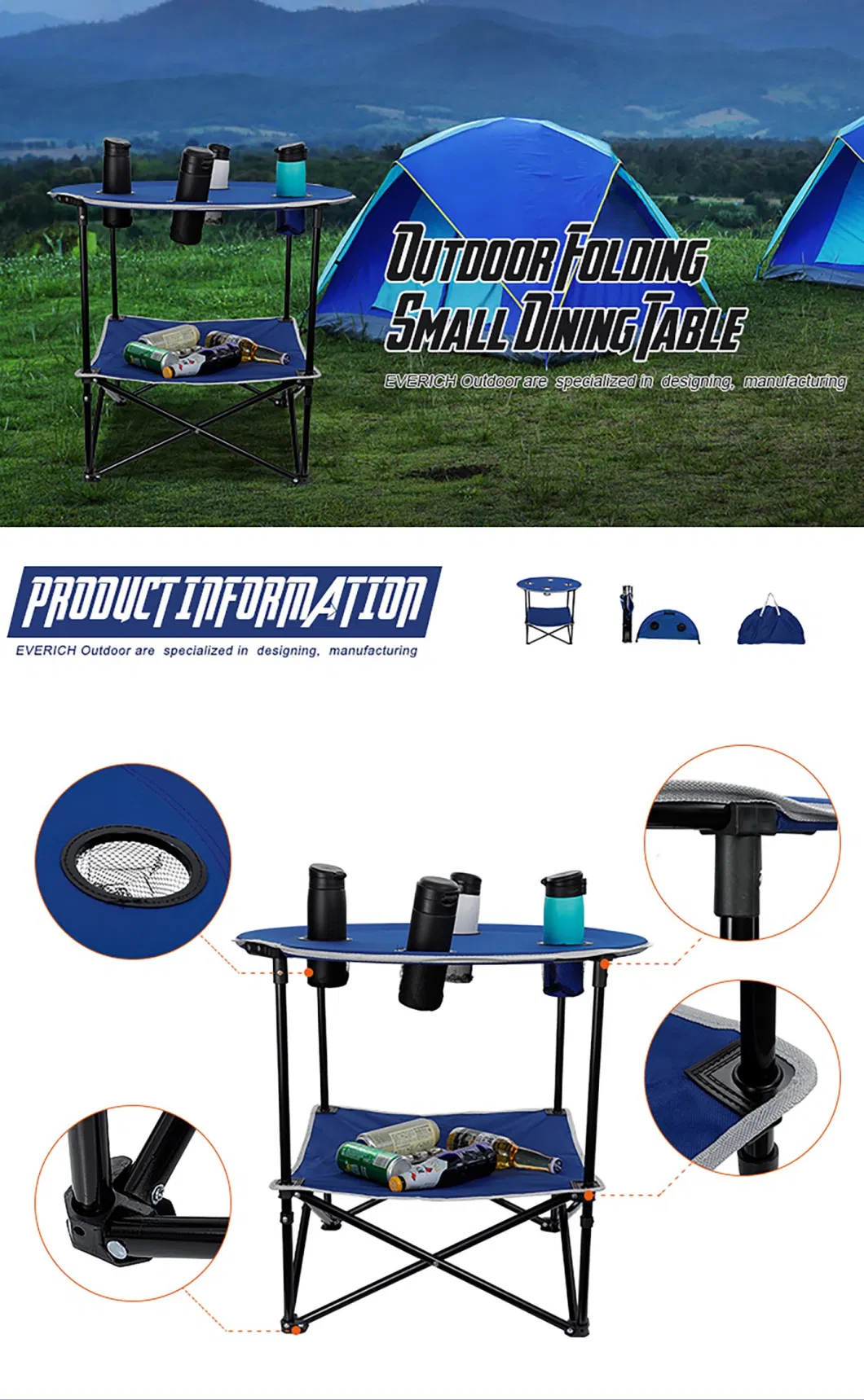 Hot Sale Outdoor Camping Table with Carry Bag Foldable Round Fabric Portable Barbecue Picnic Table