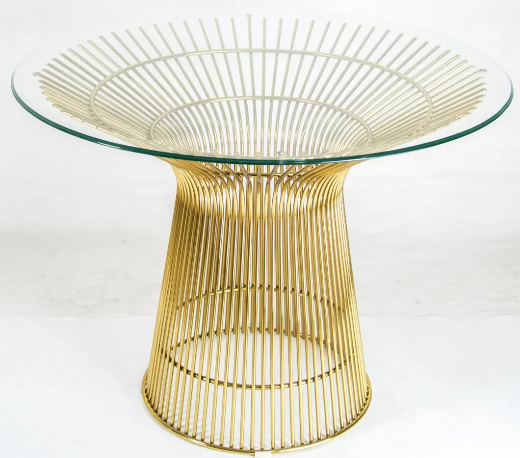 Polished Stainless Steel Wire Glass Top Outdoor Garden Round Table