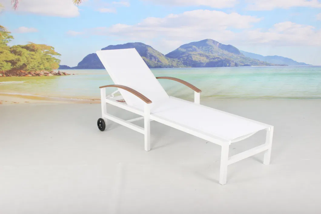 Wholesale Outdoor Patio Deck Pool Furniture White Aluminium Sun Lounger with Wheels