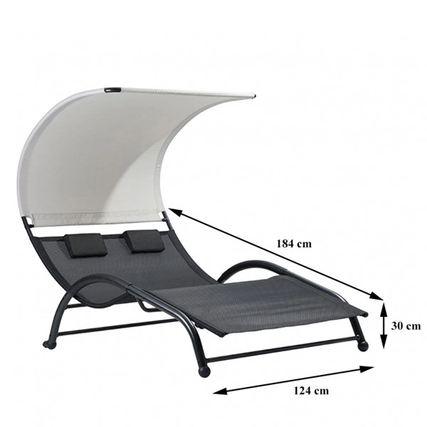 Portable Double Chaise Lounge Hammock Bed with Sun Shade &amp; Pillow for Patio Garden Yard