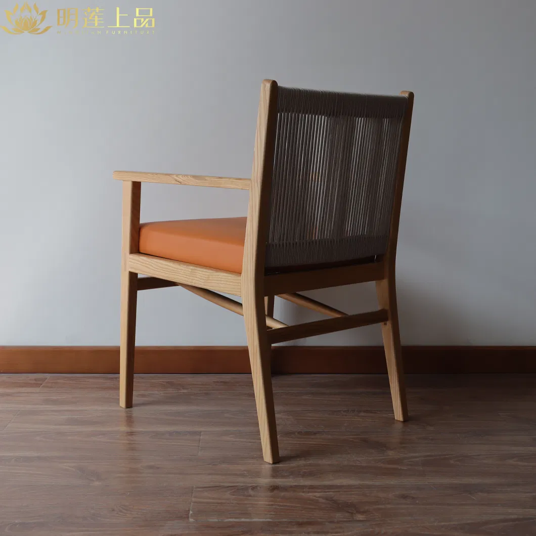 Modern Design Solid Wood Restaurant Chair Orange Leather Upholstered Dining Room Furniture Restaurant Furniture Home Furniture Rattan Weaving Wooden Chair