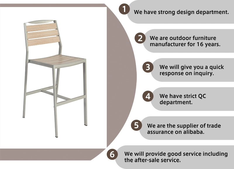 Outdoor Patio Counter Height Bar Stool in Aluminum and Plastic Wood