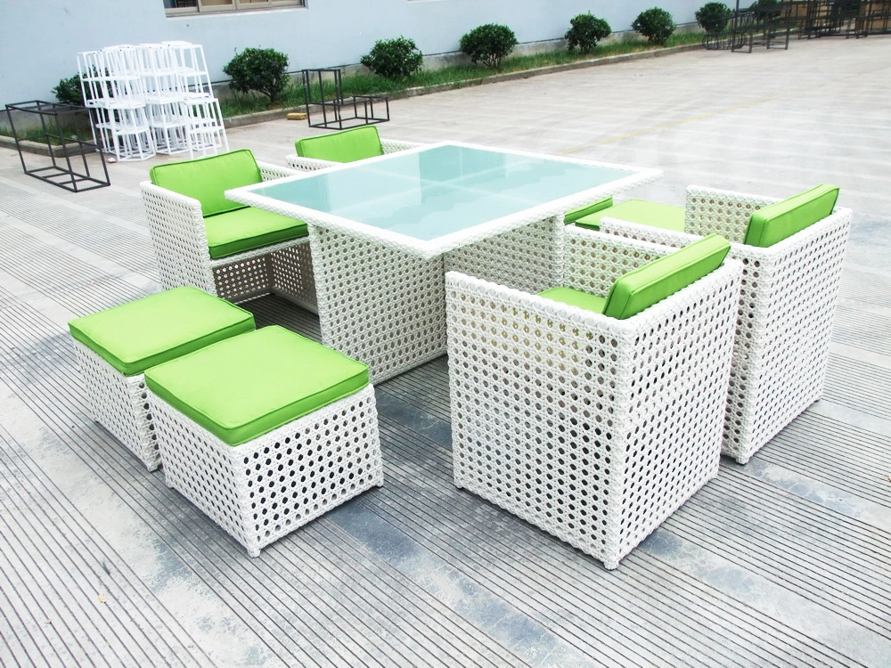 9PCS White Wicker Garden Rattan Cube Set Outdoor Table and Chairs