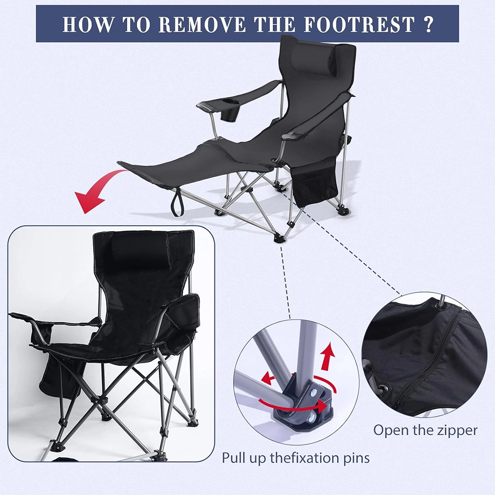 Outdoor Camping Beach Custom Logo Portable Reclining Chair Folding Lounge Chairs with Removable Footrest