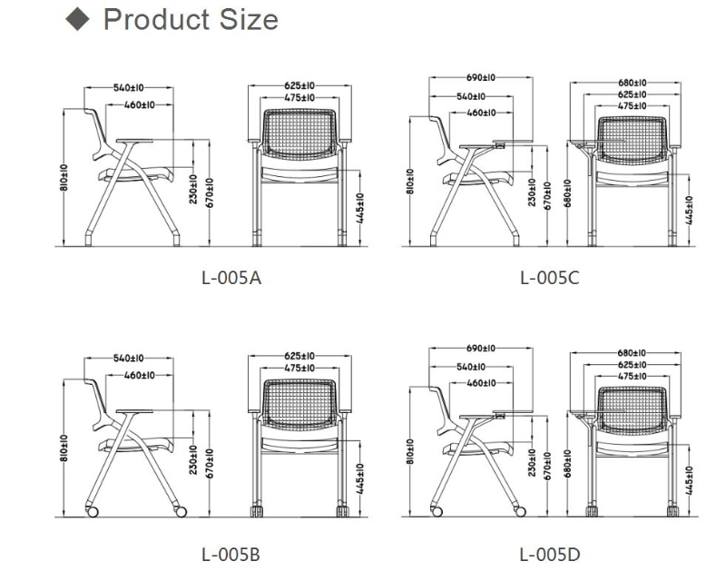 Black Foldable Space Saving Durable Meeting Training Chair with Writing Board