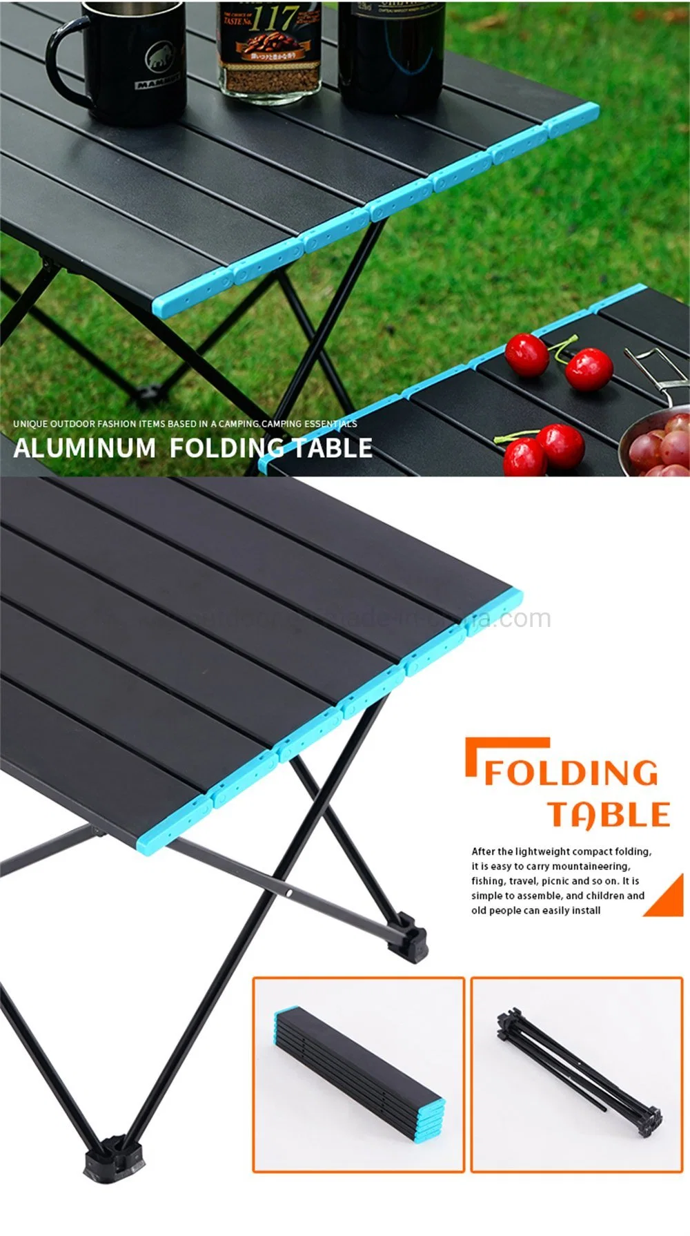 Adjustable Table Leg Camp Field Aluminum Folding Small Table Adjustable Height Lightweight Garden Desk Portable Camping Table for Picnic