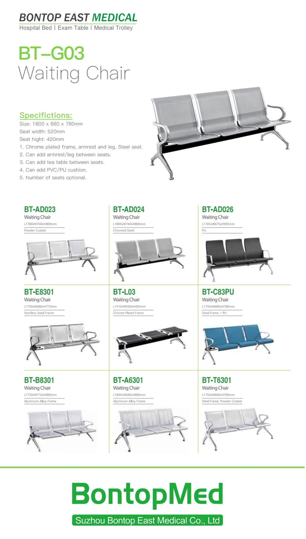 Hospital Medical Accompany Chair Outdoor Airport Conference School Public Waiting Chair Bench Couch, 3 Seats