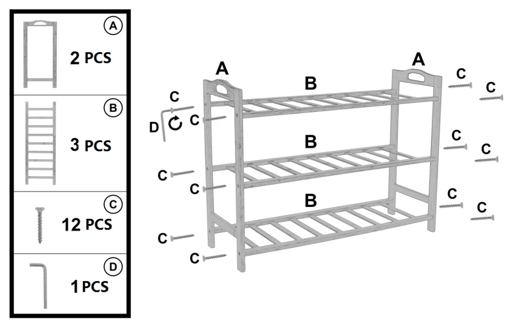 Hot Sale 3-Tiers Bamboo Shoes Rack Shelf Organizer