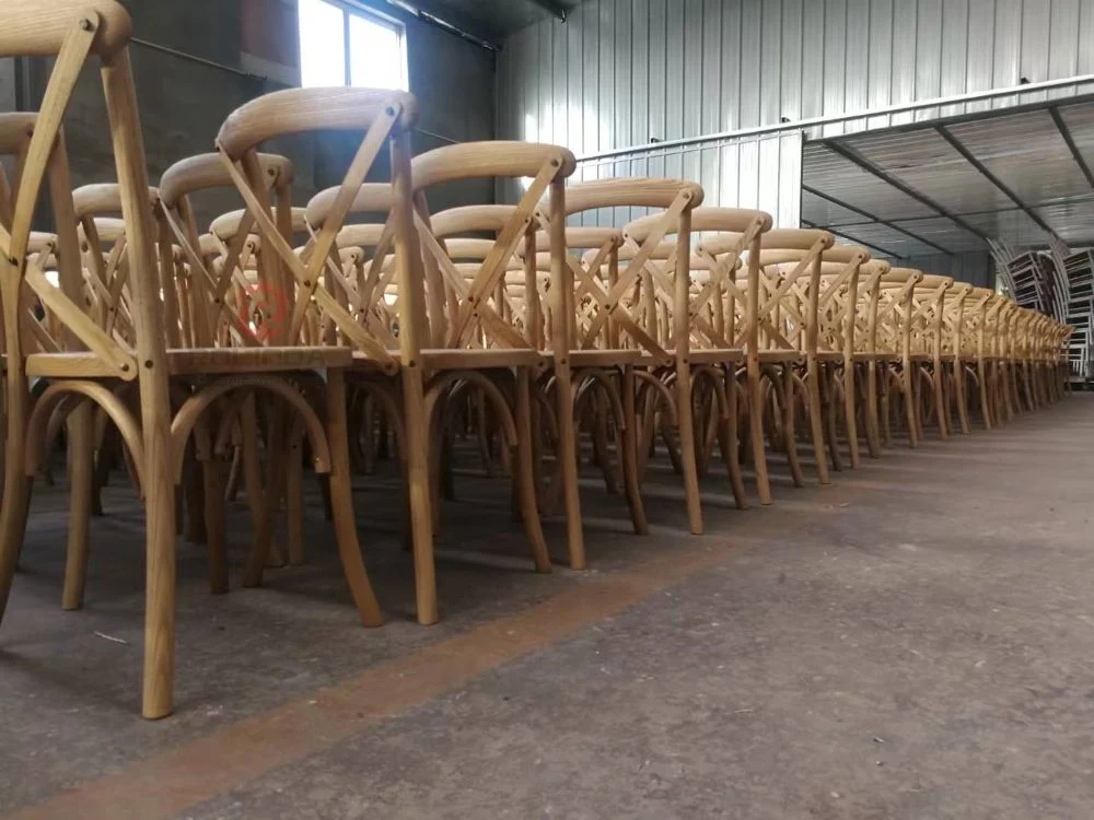 Rustic Stackable Solid Oak Wood Lime Washed Antique Color Cross Back X Chair Wedding Event Banquet Chairs