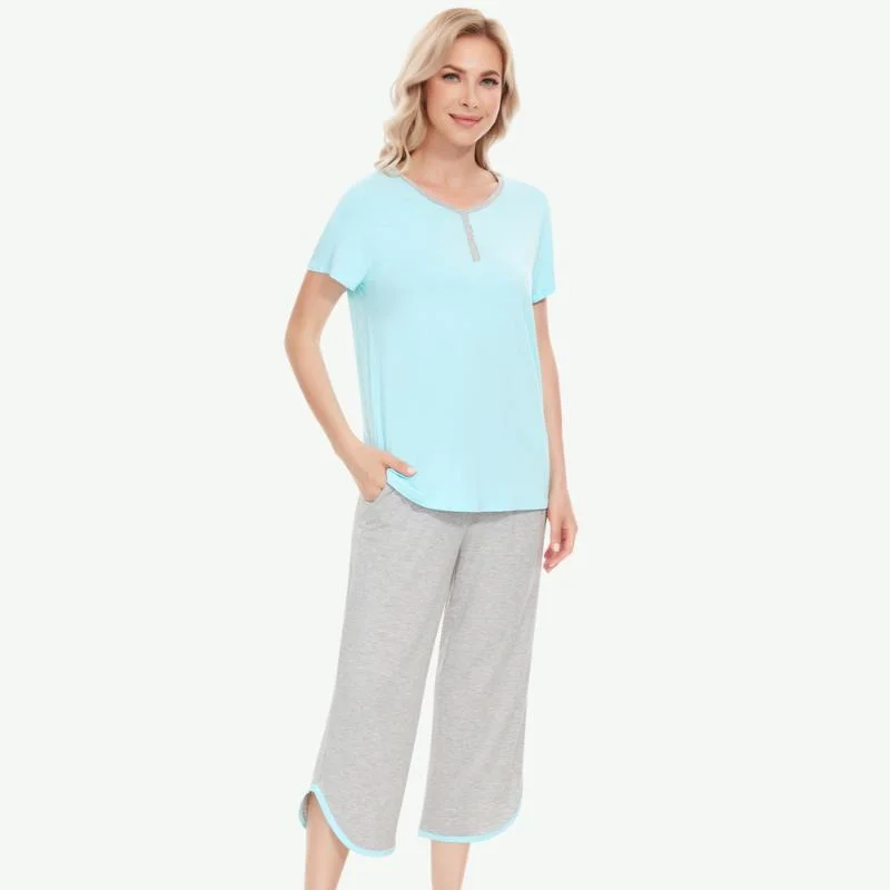 Wholesale Women Soft Bamboo Lounge Cropped Pajama Sets