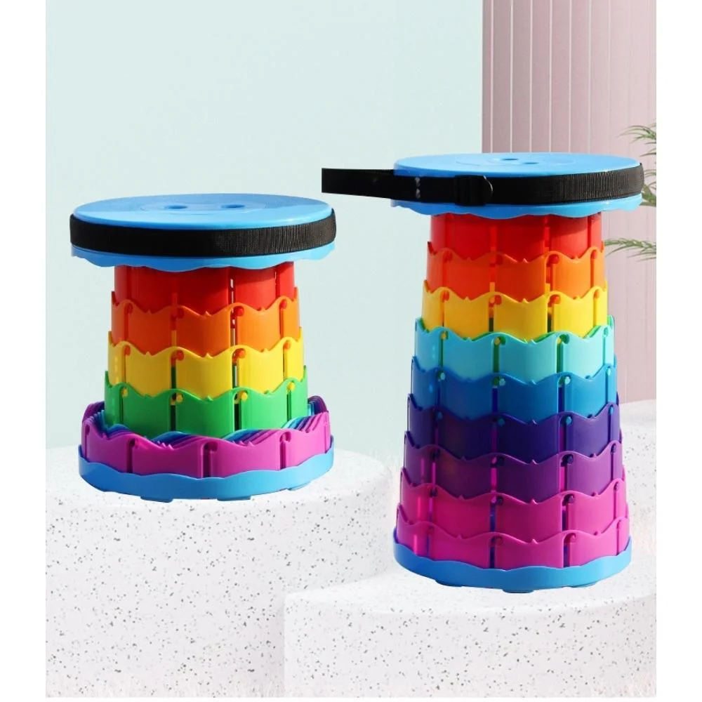 Collapsible Adjustable Folding Chair Telescoping Portable Stool Rainbow Multi-Color Easy Carrying Solid PP Plastic Modern Bar Counter Bl20297