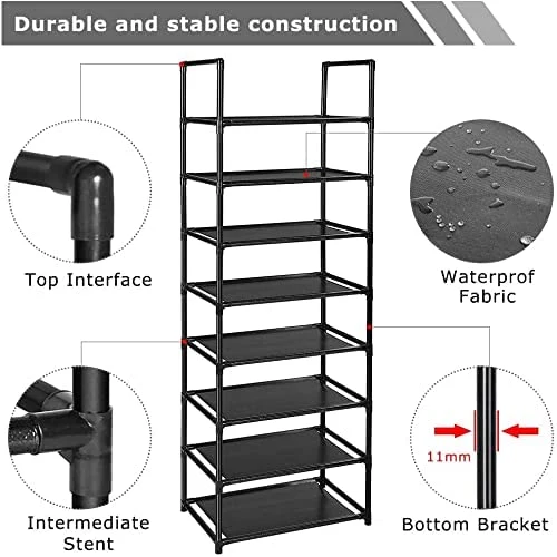 16 Pairs Space Saving Black Shoe Rack Organizer Shelf Stand Tower