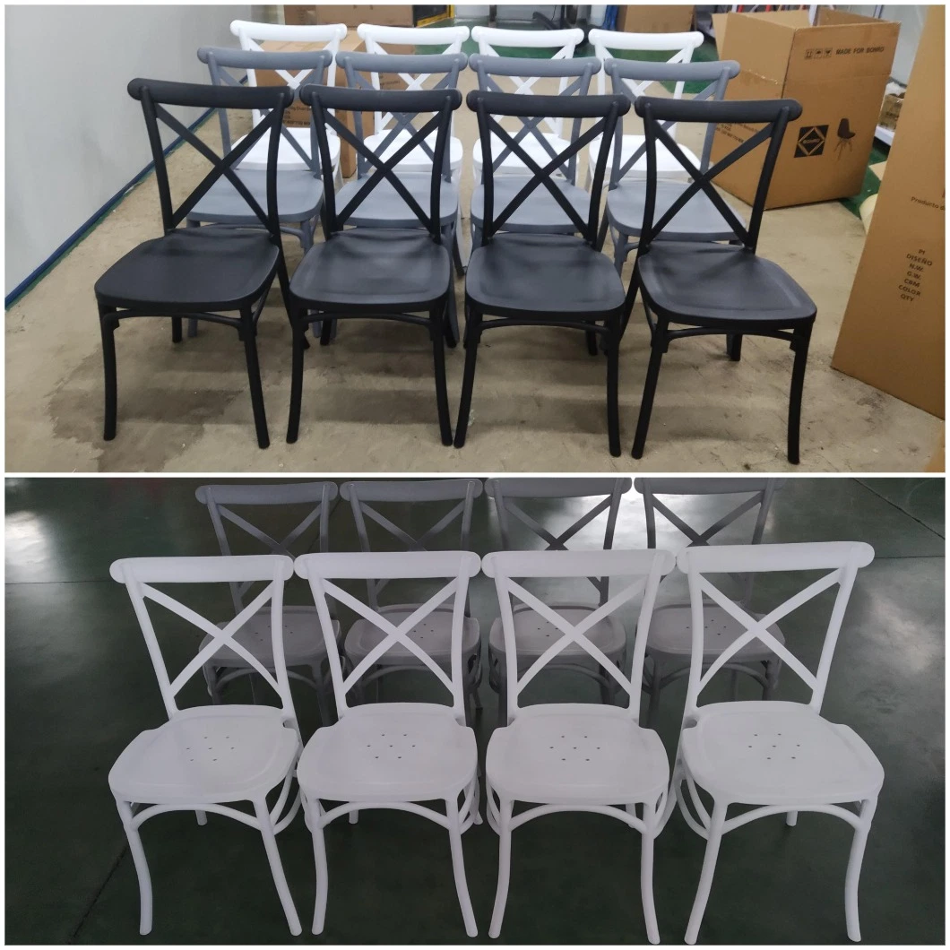 Modern French Style Wedding White PP Plastic Cross Back Chair