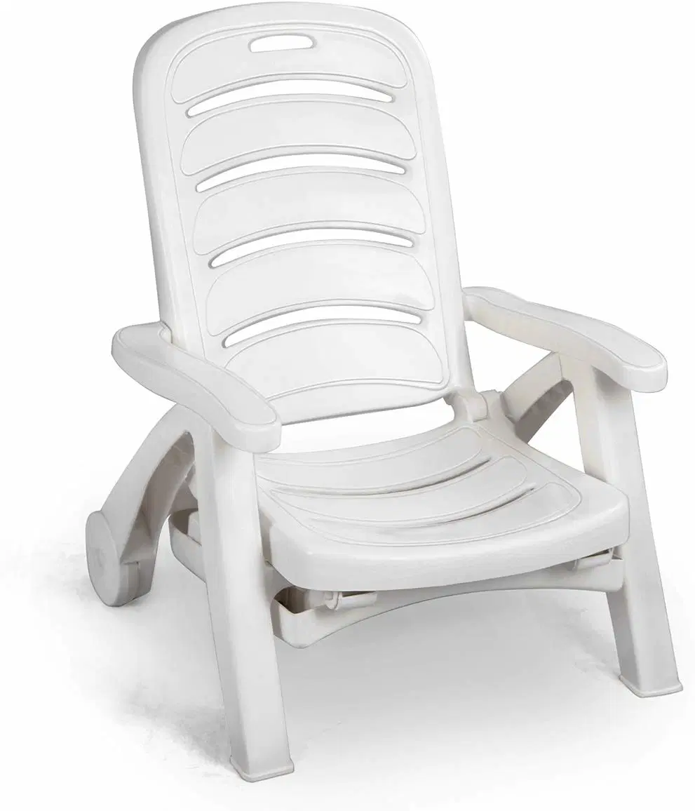 Plastic White Outdoor Patio Chaise Lounge Chair Sun Lounger with Footrest