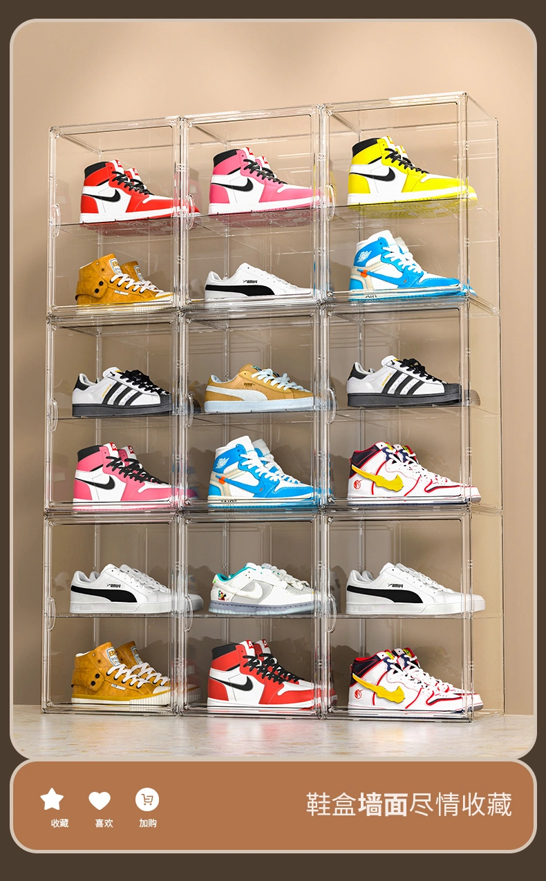 Sneaker Boots Handbag Display Case Shoe Storage Boxes Clear Stackable Acrylic Shoe Organizer