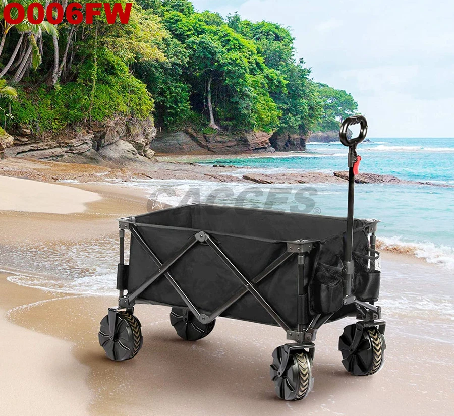 Cacces Collapsible Folding Utility Wagon Cart with 8 Inches Wheels Telescoping Handle for Outdoor Garden &amp; Beach Use, All Color, Sizes Factory Wholesale O006fw