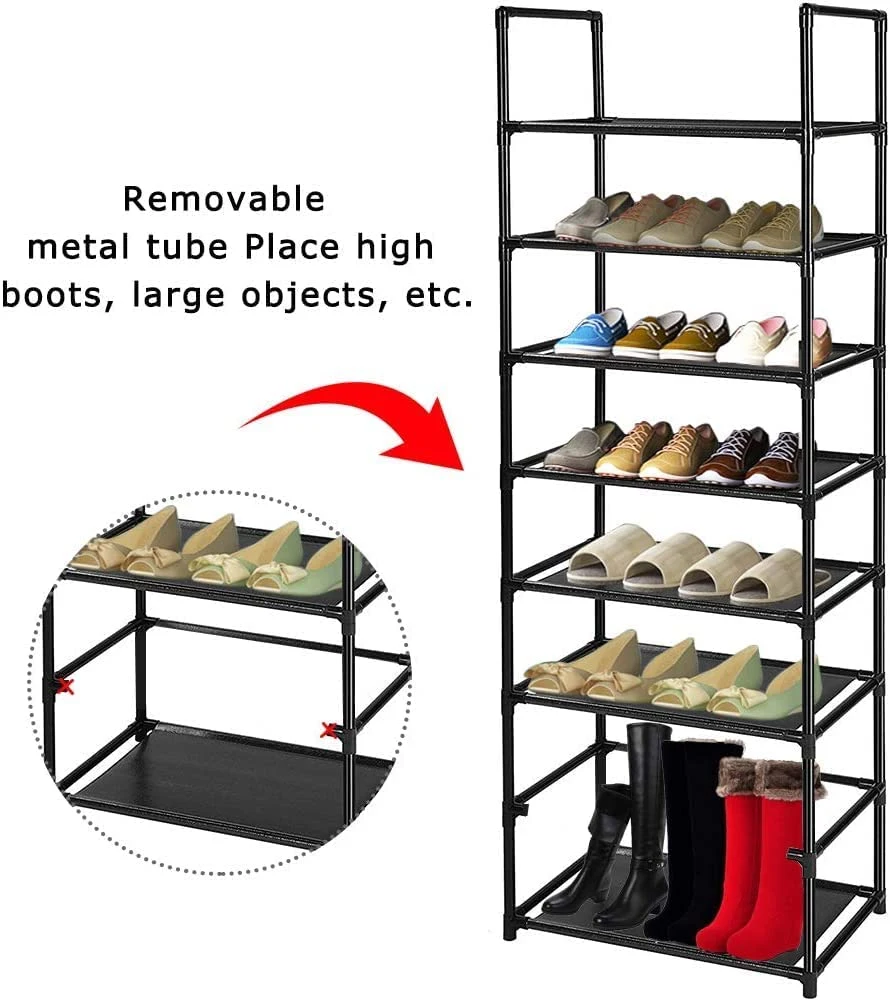 16 Pairs Space Saving Black Shoe Rack Organizer Shelf Stand Tower