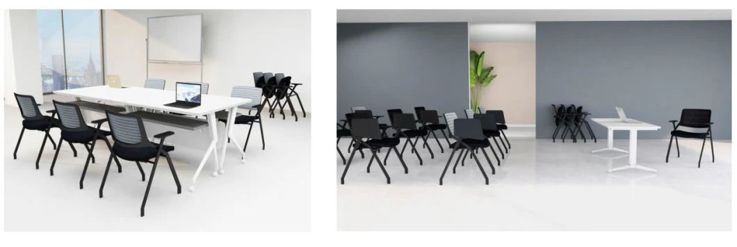 Black Foldable Space Saving Durable Meeting Training Chair with Writing Board