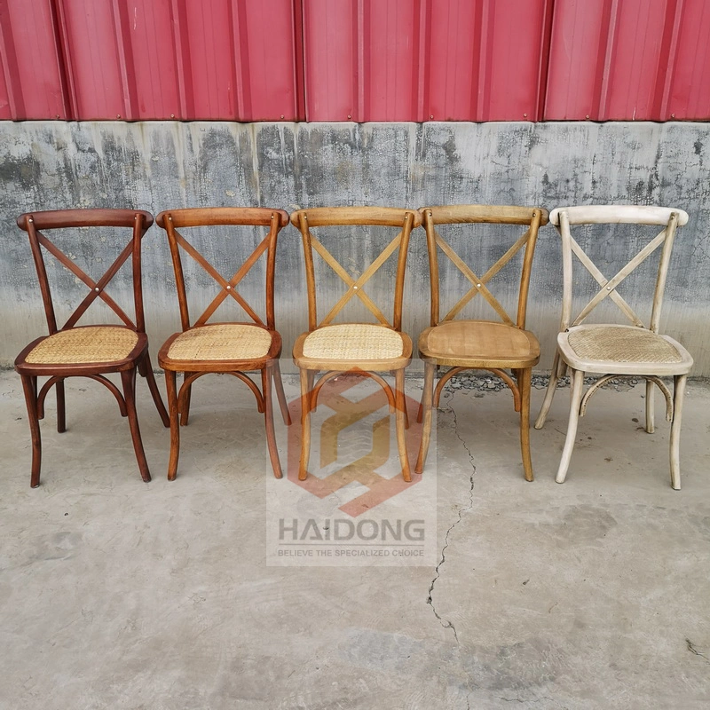 Wooden Cross Back Sillas Rattan Cushion Event Rental Chair