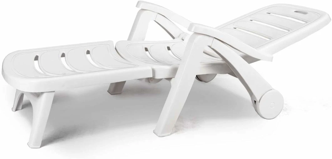 Plastic White Outdoor Patio Chaise Lounge Chair Sun Lounger with Footrest