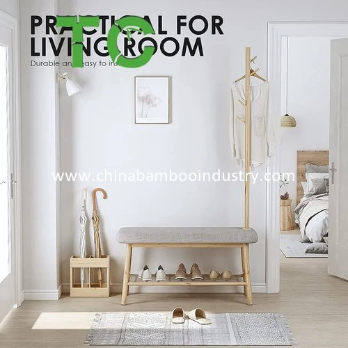 New Design Bamboo 3-in-1 Entryway Shoe Rack with Coat Rack Shoe Bench Hall Tree Bench with Storage