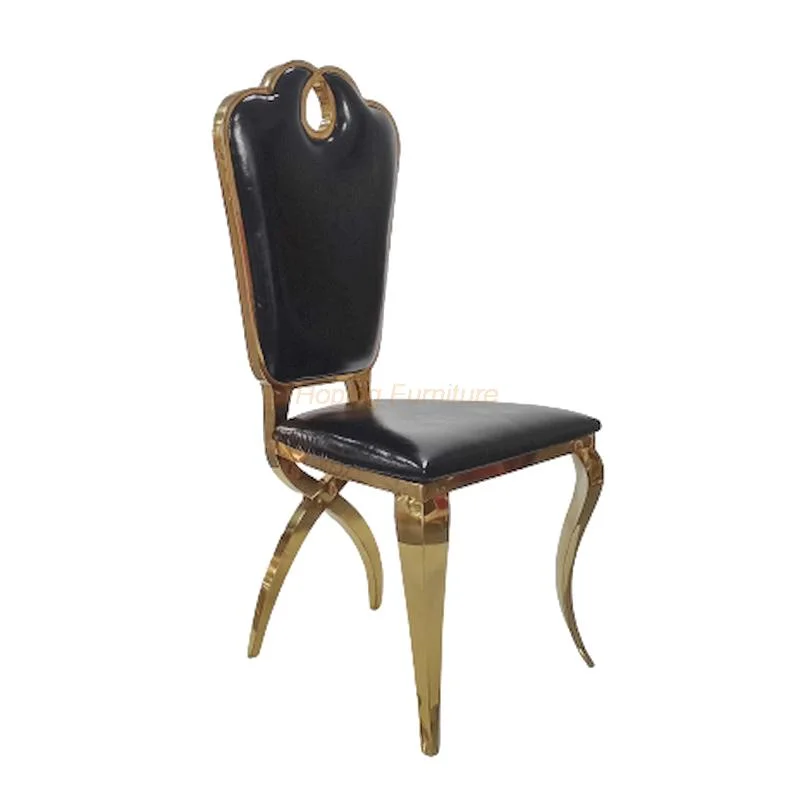 Dubai Banquet Black Waterdrop Design Back Golden Stainless Steel Chair Hotel Party Dining Chairs