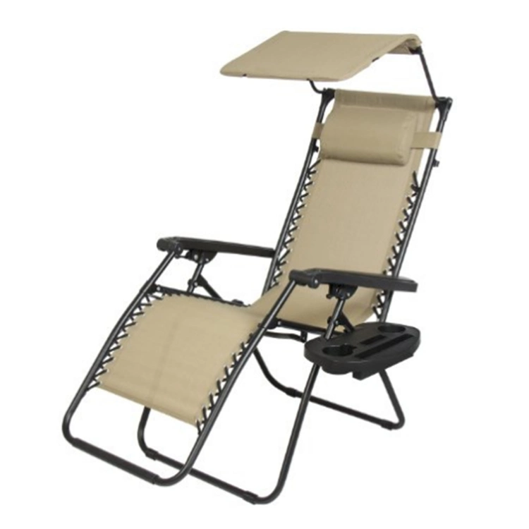 Outdoor Folding Sun Beach Chaise Lounge with Shade Canopy