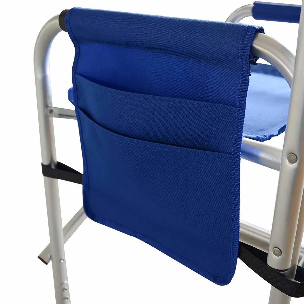 Functional Stability Aluminum Director Chair, a Picnic Time Brand Portable Folding Sports Chair in Navy, Folding Chair with Side Table and Side Pockets