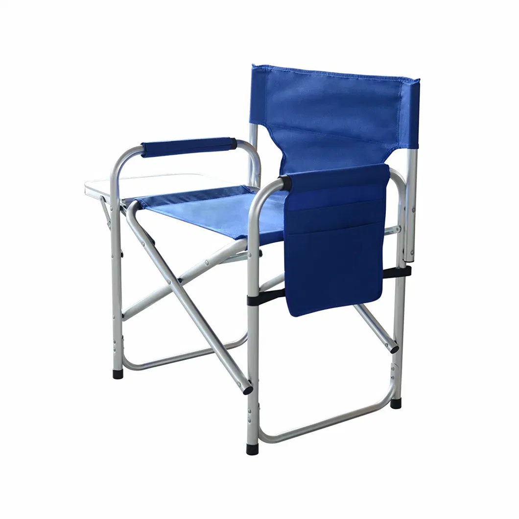 Functional Stability Aluminum Director Chair, a Picnic Time Brand Portable Folding Sports Chair in Navy, Folding Chair with Side Table and Side Pockets