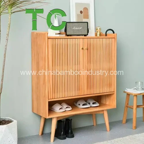 Wholesale Bamboo Shoe Rack Cabinets Bamboo Shoe Organizer with Door Multifunctional Free Standing Shoe Shelf Floor Storage Cabinet