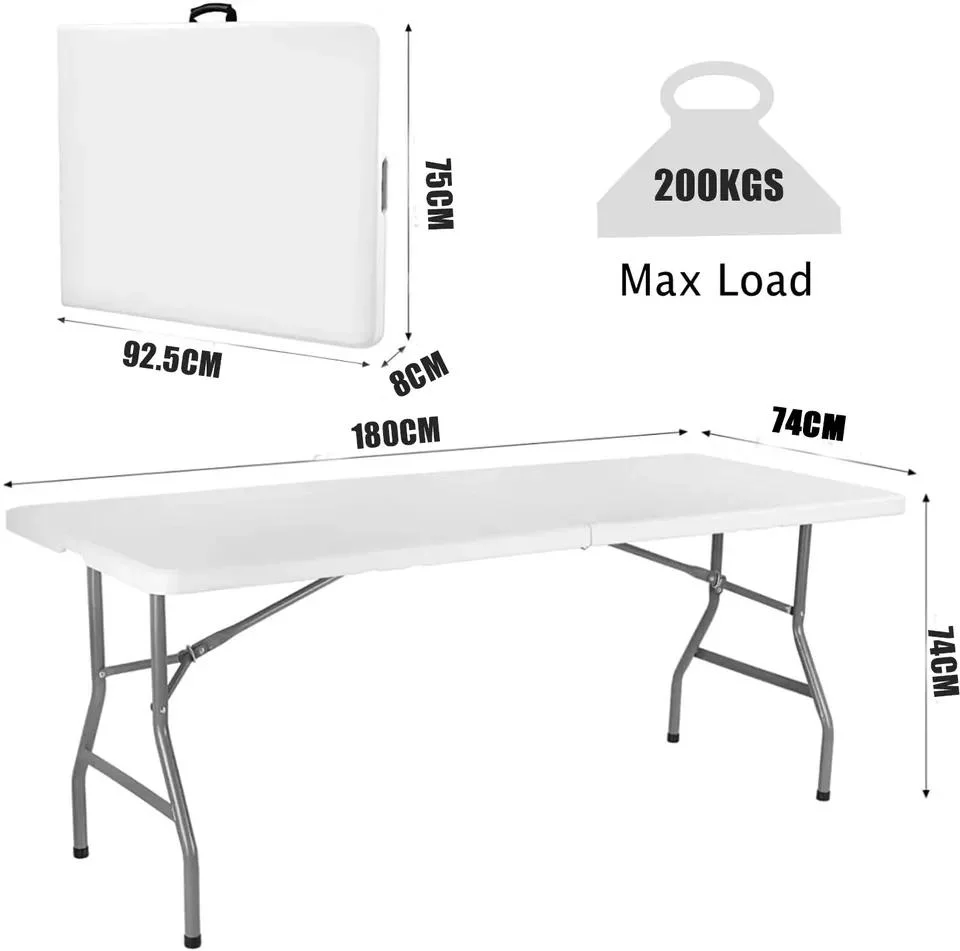 4FT 6FT 8FT HDPE Garden White Foldable Table Portable Camping Rectangle Half Plastic Picnic Outdoor Folding Tables Manufacturer