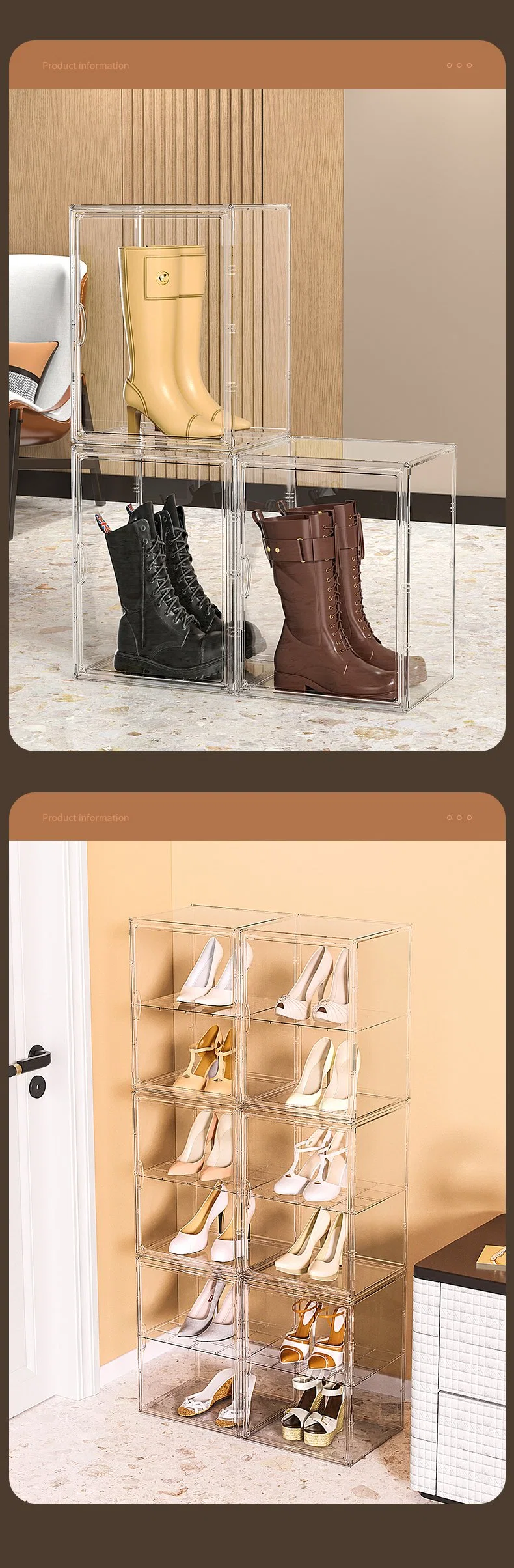 Sneaker Boots Handbag Display Case Shoe Storage Boxes Clear Stackable Acrylic Shoe Organizer