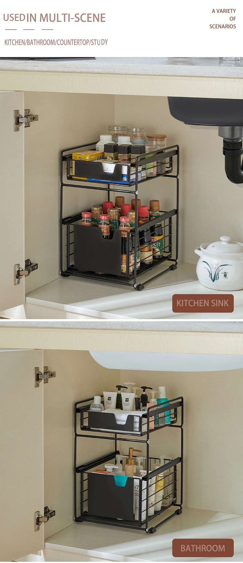 Stainless Steel Kitchen Sink Storage Rack Shelf for The Kitch with Muliple Functions and Tiers