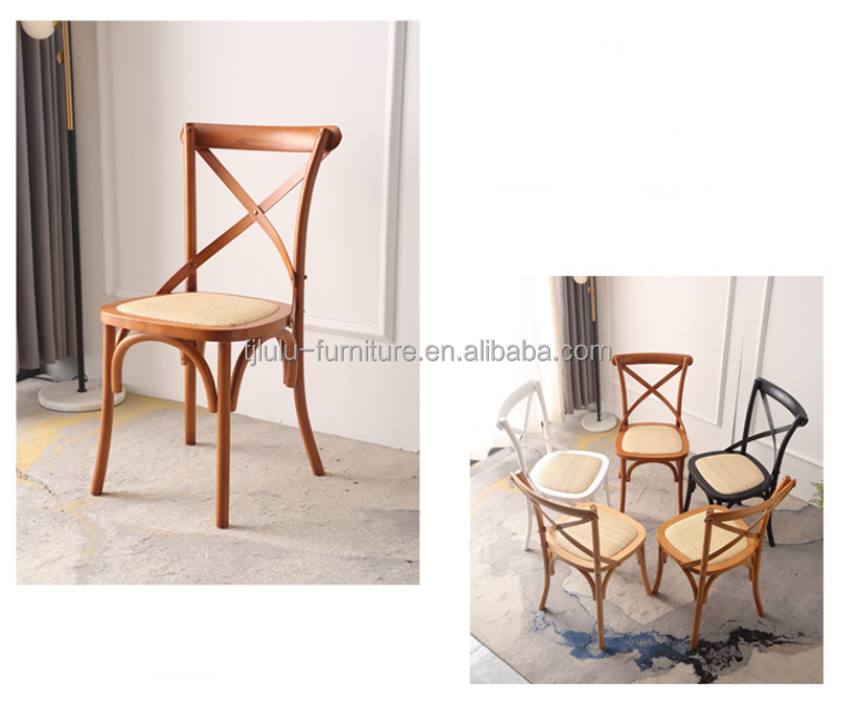 Wholesale Rattan Solid Wood Banquet Chair Furniture Solid Wooden Cross Back Chair for Events