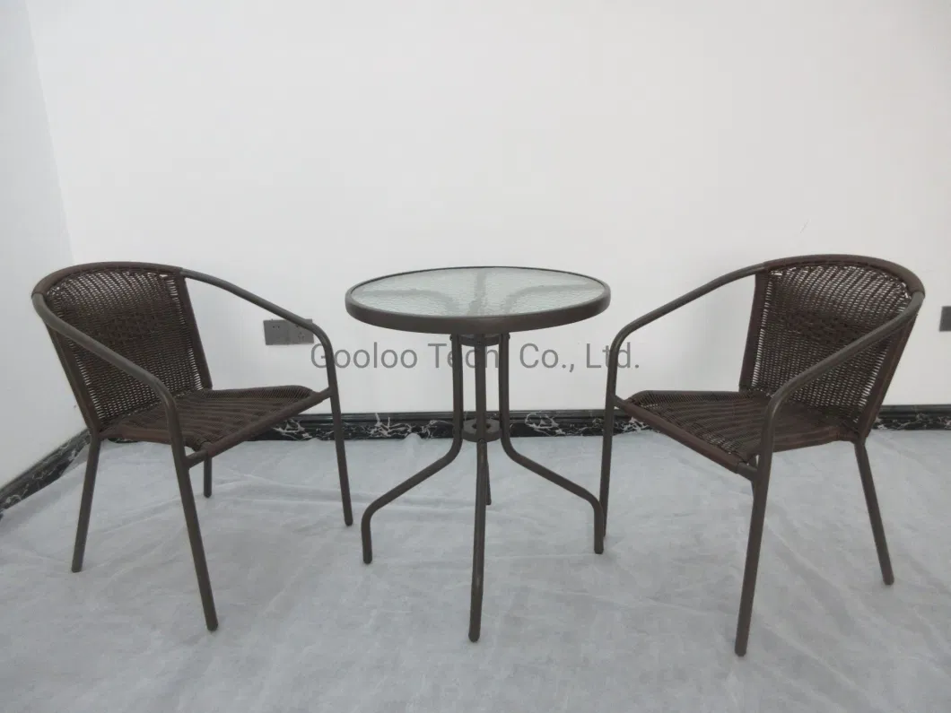 PE Rattan Wicker Dining Outdoor Table Set with Tempered Glass Top