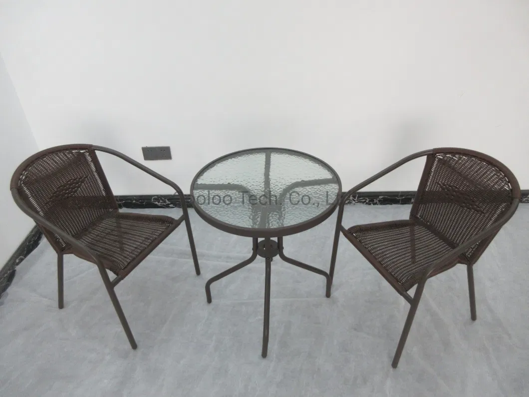 PE Rattan Wicker Dining Outdoor Table Set with Tempered Glass Top