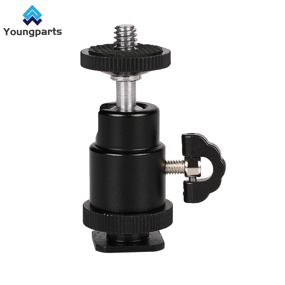 Youngparts Hot Sale Metallic Gimbal Ball Head with Hot Shoe Adapter Bracket for Tripod Phone Holder