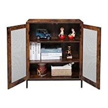 Living Room with Three Compartments Brown Floor-Standing Mesh Storage Cabinet 0228