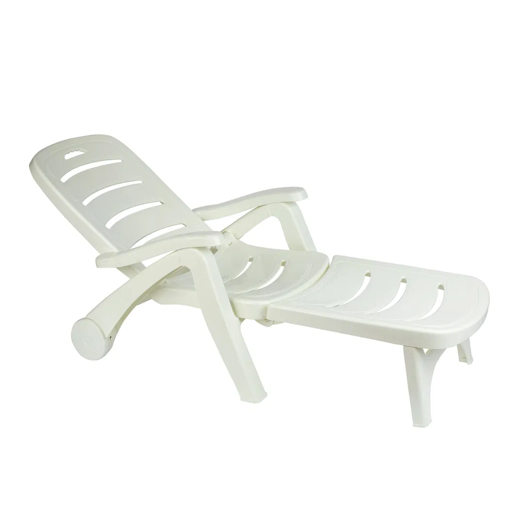 Plastic White Outdoor Patio Chaise Lounge Chair Sun Lounger with Footrest