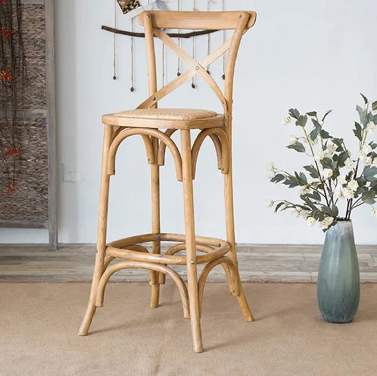 High Quality Wedding Chair Cross Back Bar Stool Vintage Bar Chair Solid Wood Dinning Chair (ZG25-002)