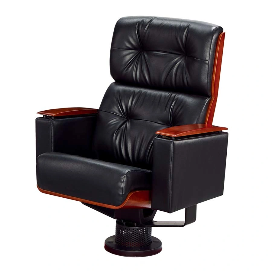 Public Furniture Armrest Black Color Folding PU VIP Theater Church Auditorium Chairs