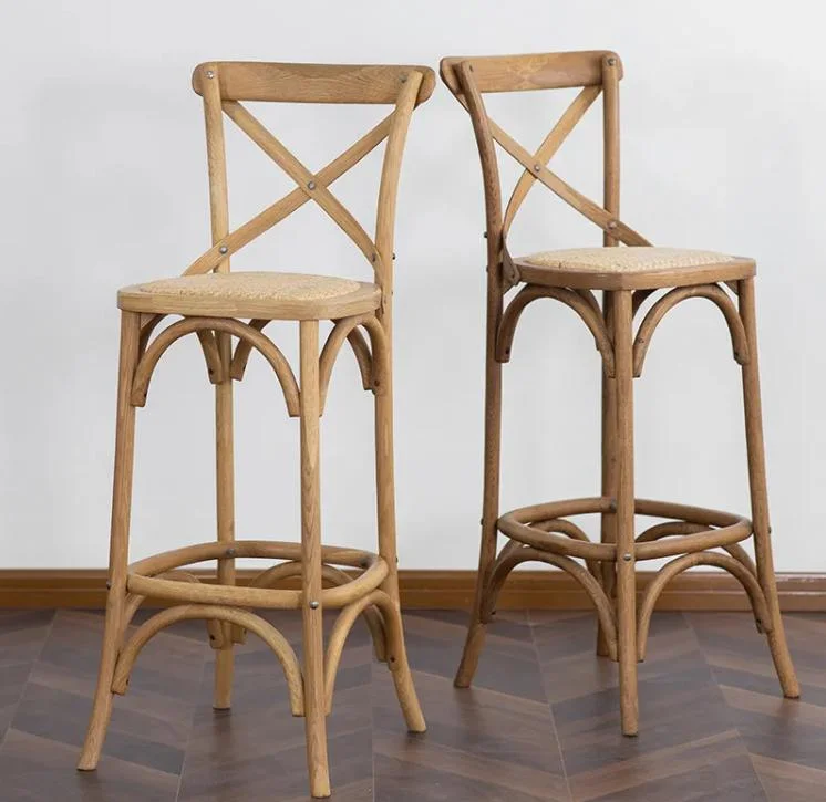 High Quality Wedding Chair Cross Back Bar Stool Vintage Bar Chair Solid Wood Dinning Chair (ZG25-002)