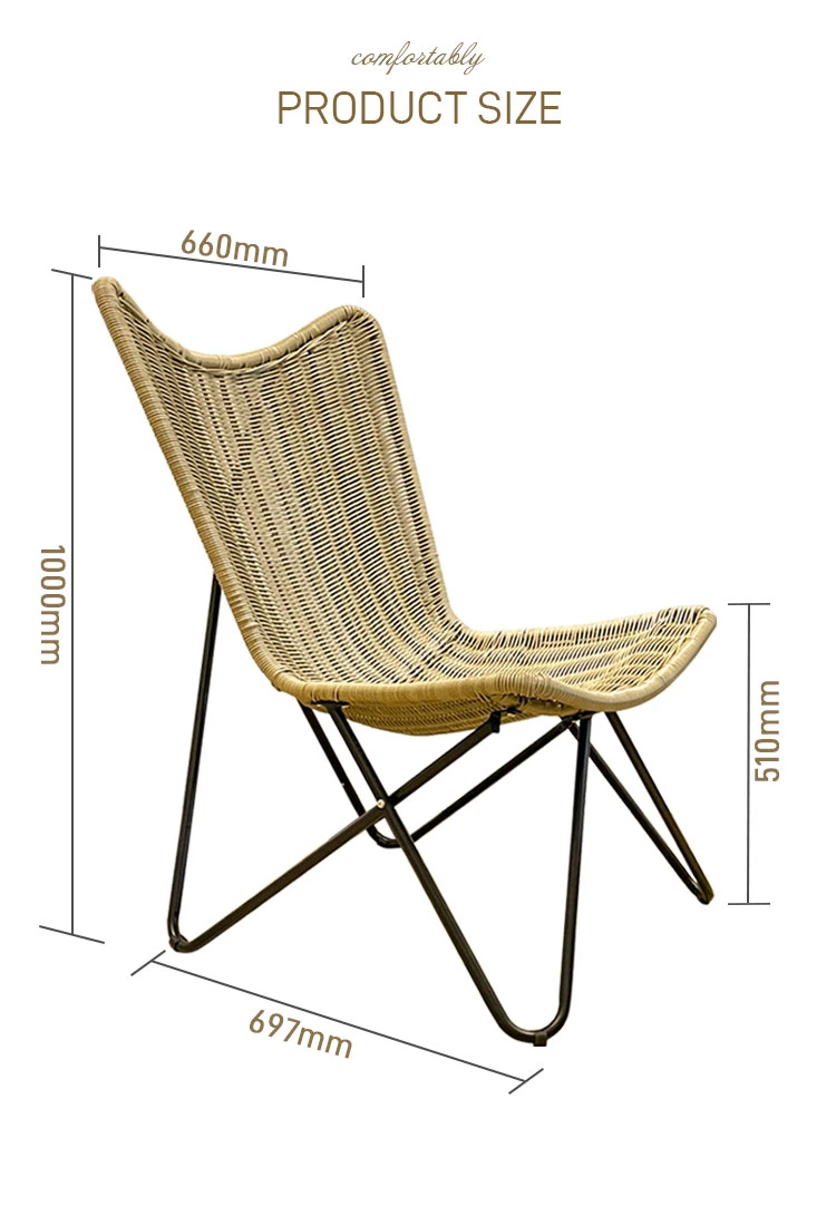 Outdoor French Stylish Rattan Chairs Villa Wicker Chair Bistro Butterfly Rattan Chair