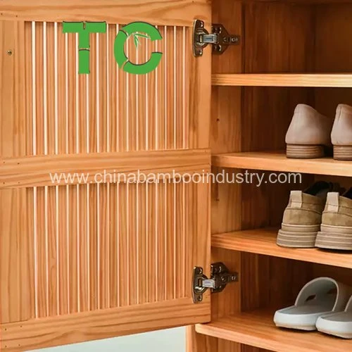 Wholesale Bamboo Shoe Rack Cabinets Bamboo Shoe Organizer with Door Multifunctional Free Standing Shoe Shelf Floor Storage Cabinet